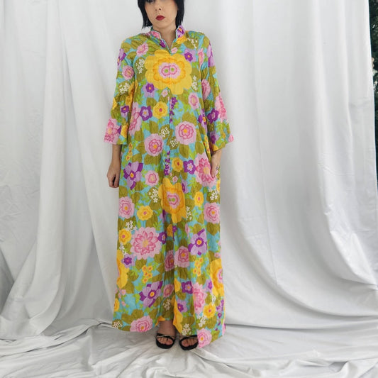 70s Flower Power Zip Frint Robe
