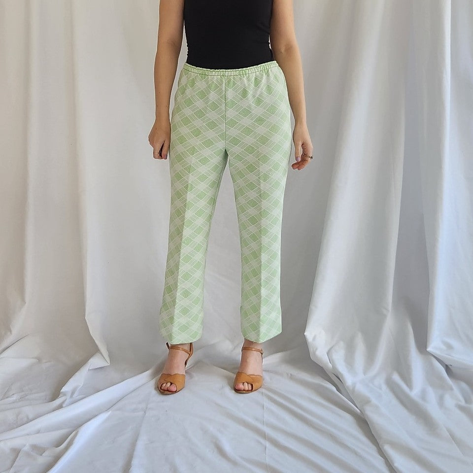 70s Green and White Plaid Leisure Set