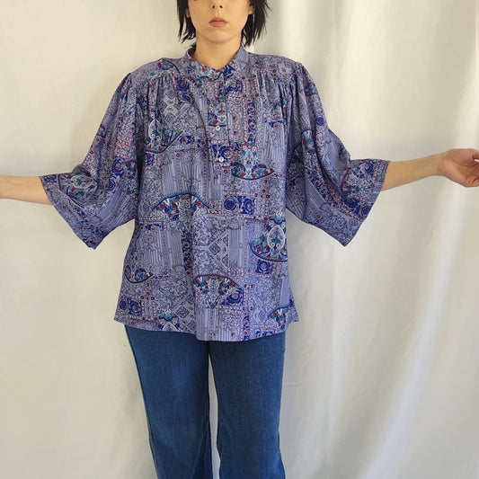 70s/80s Blue Printed Top