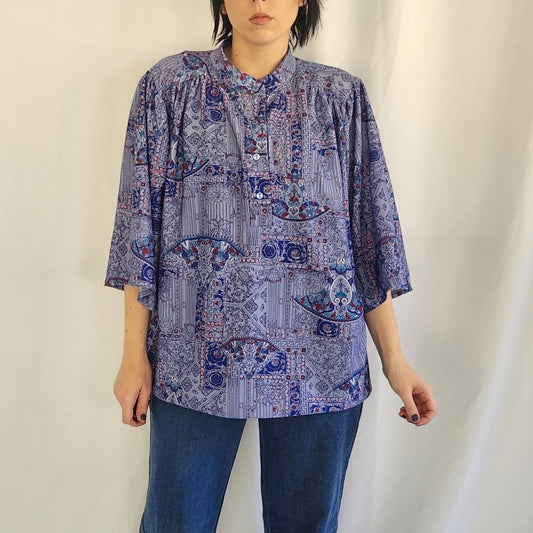 70s/80s Blue Printed Top