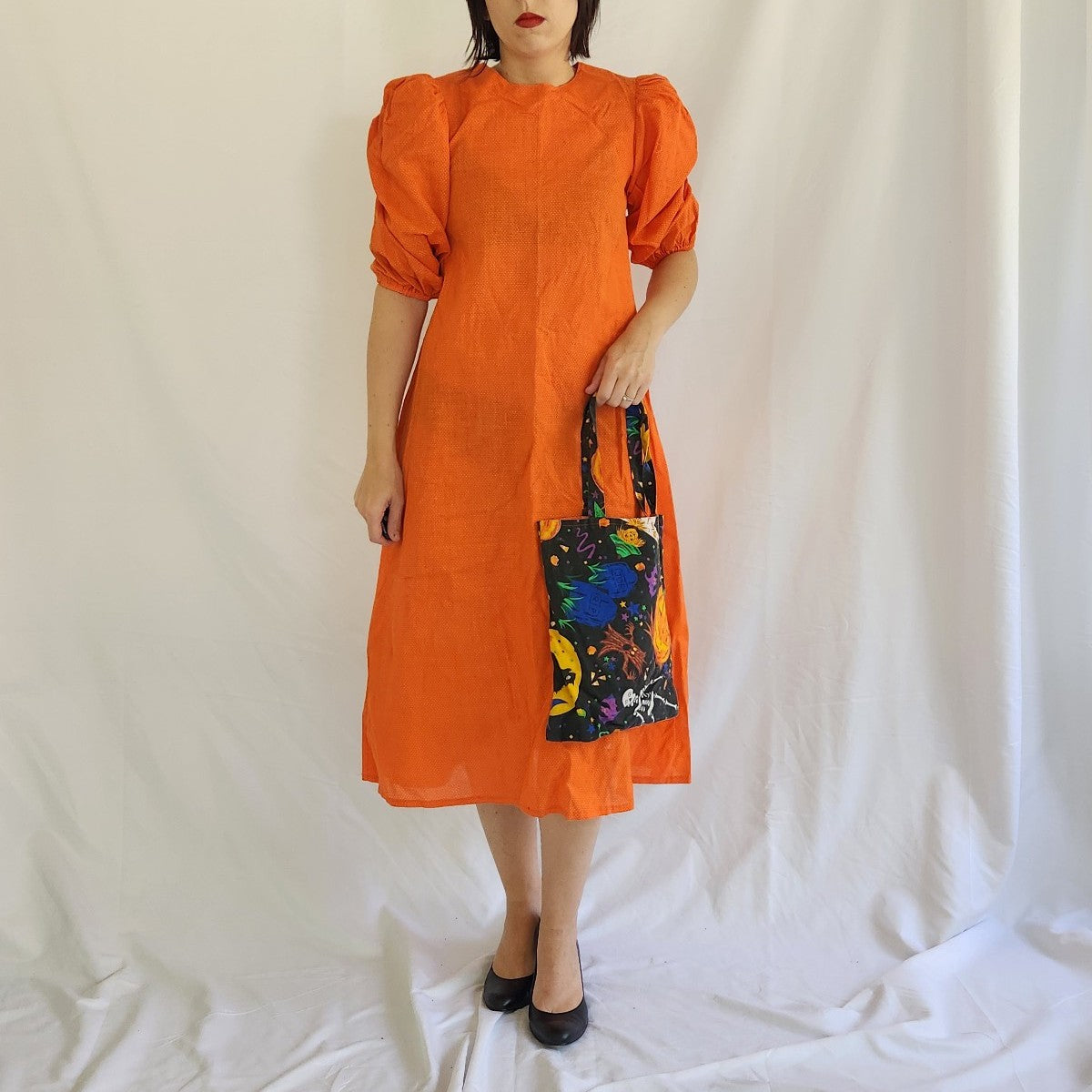 80s Orange Polka Dot Halloween Dress and Tote Bag