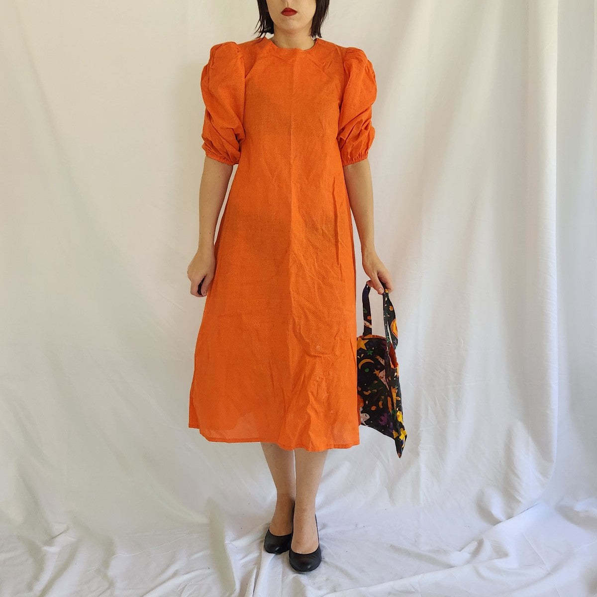 80s Orange Polka Dot Halloween Dress and Tote Bag