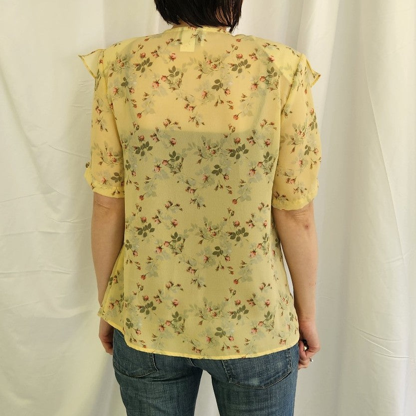 90s Sheer Yellow Floral Blouse