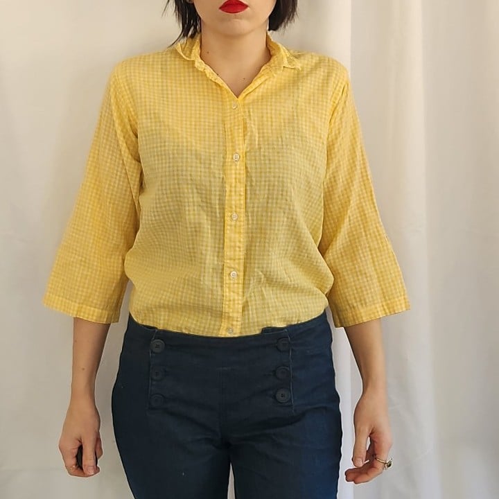 60s White and Yellow Gingham Button Down