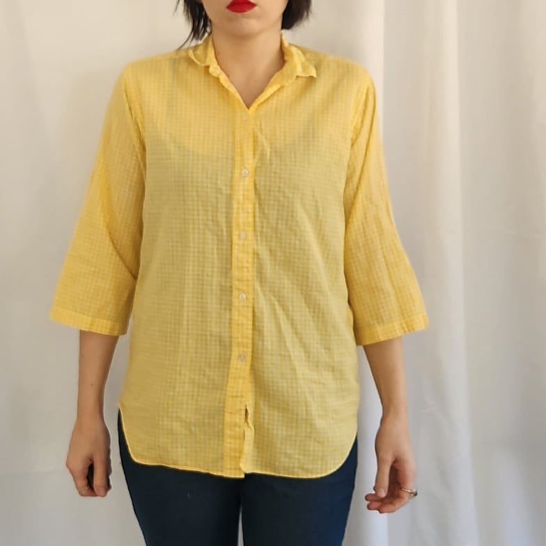 60s White and Yellow Gingham Button Down