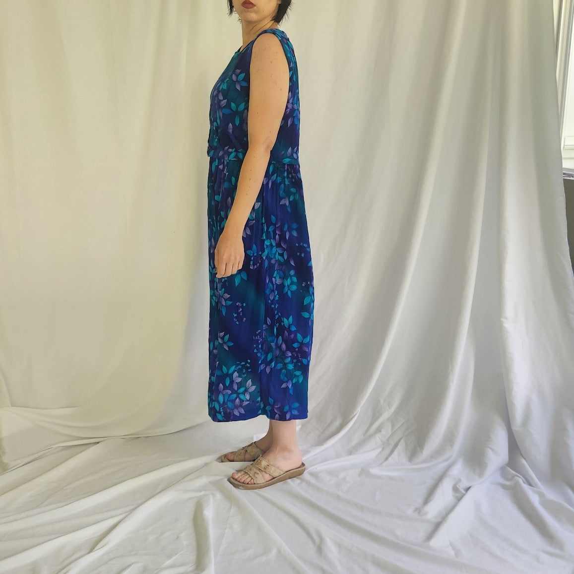 90s/00s Purple, Green, and Blue Floral Sundress