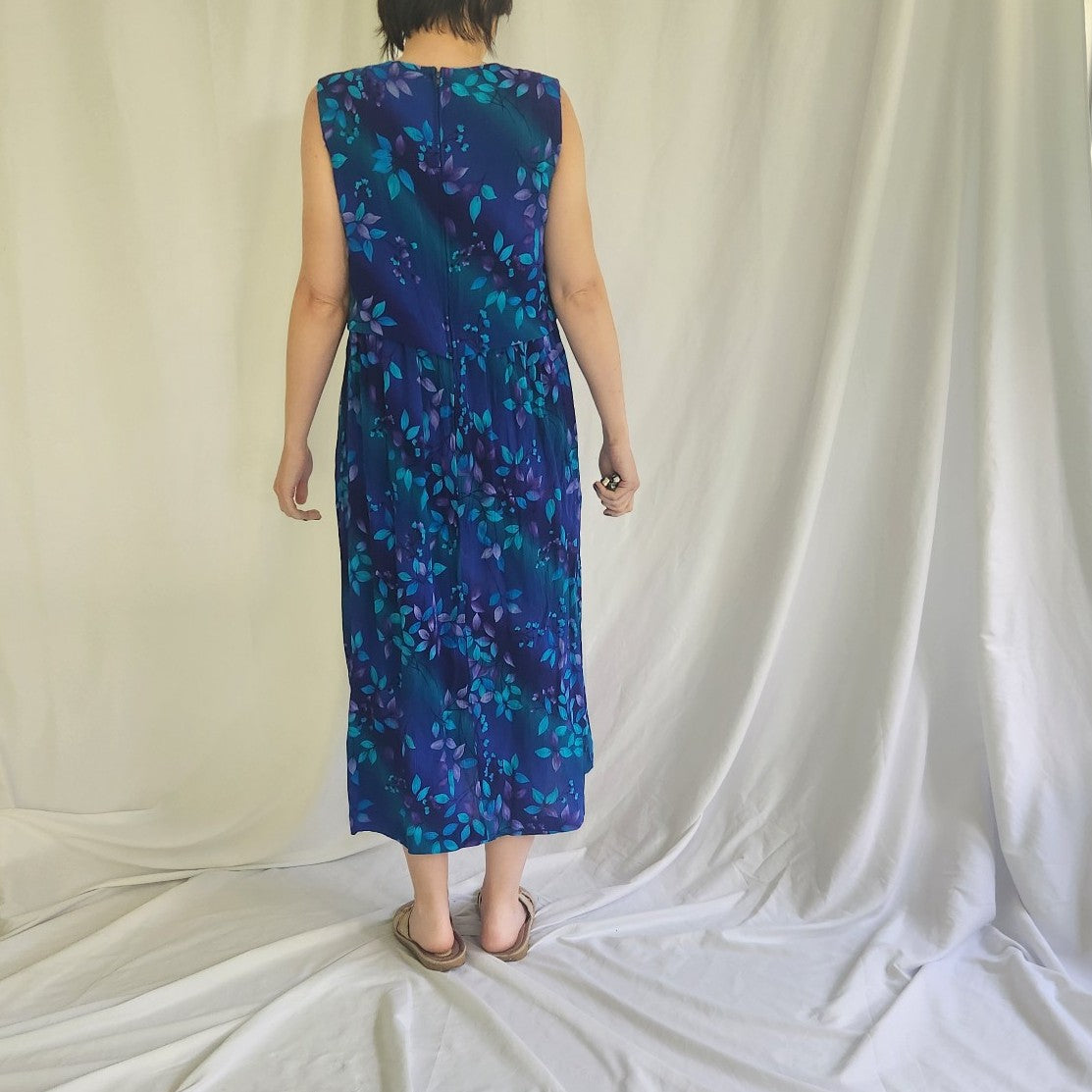 90s/00s Purple, Green, and Blue Floral Sundress