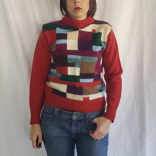 70s Orange Colorblock Sweater