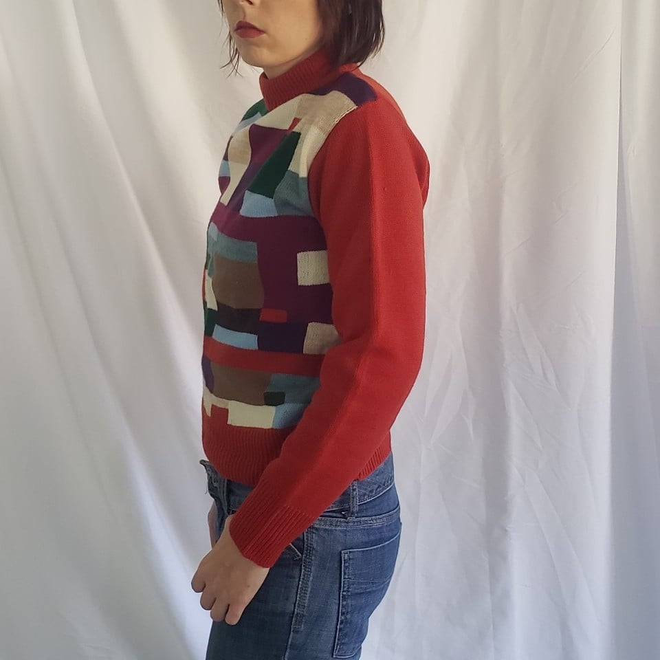 70s Orange Colorblock Sweater