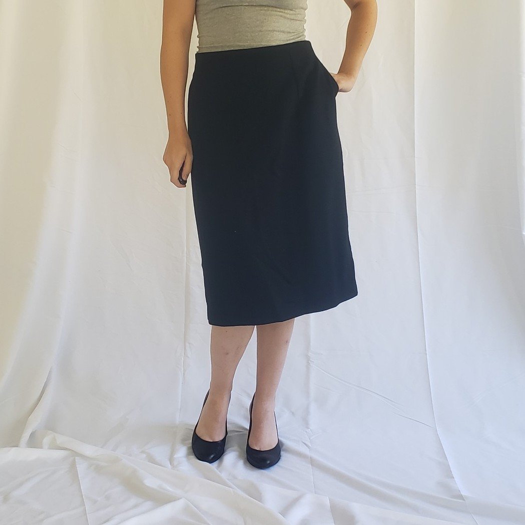80s/90s Black Wool Pencil Skirt