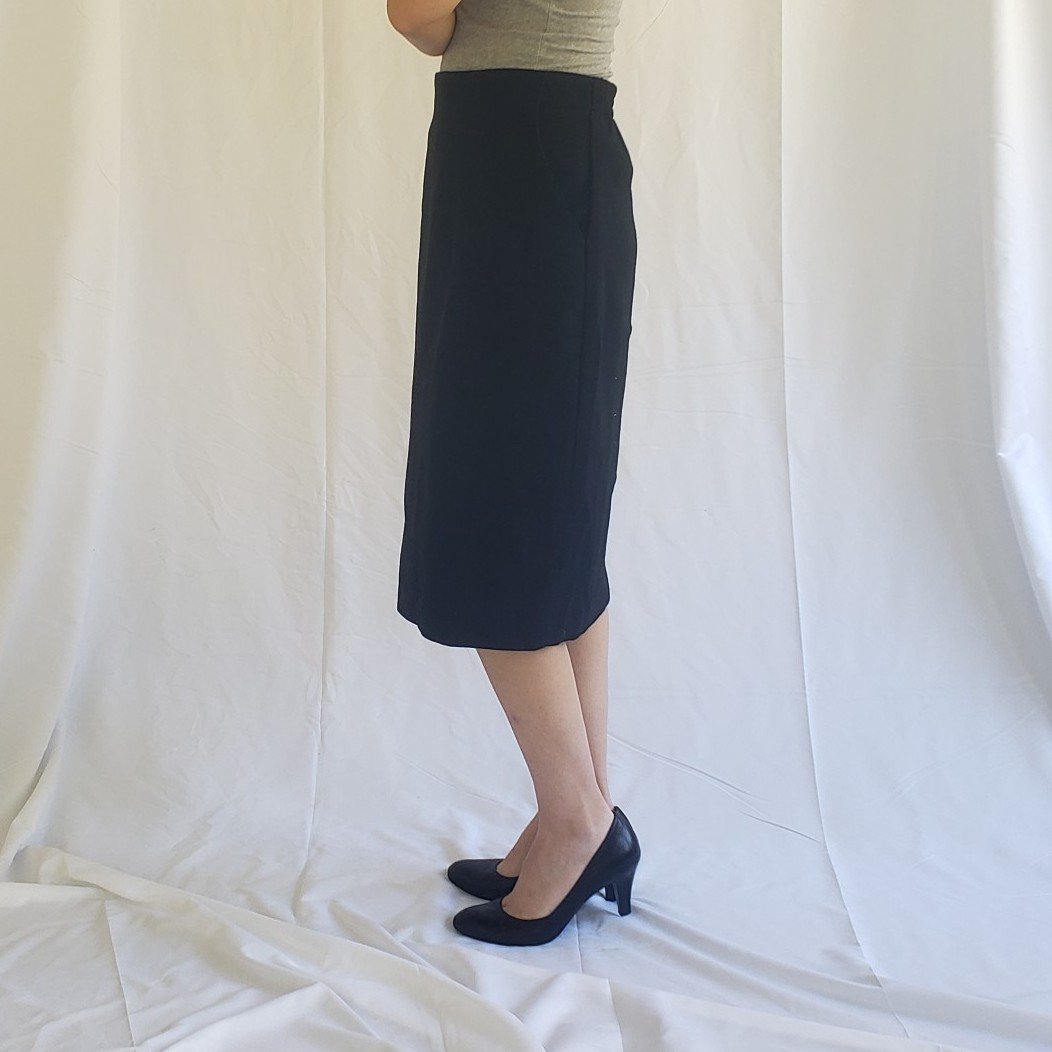 80s/90s Black Wool Pencil Skirt