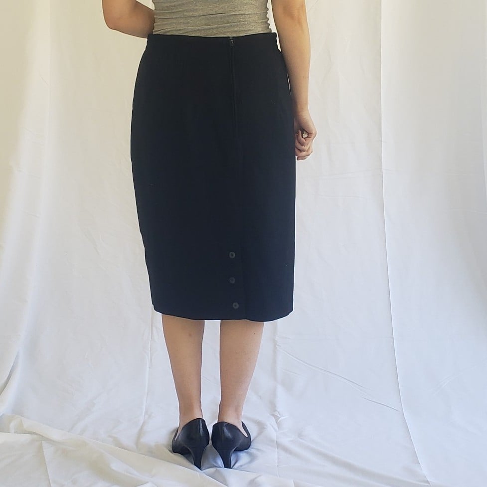 80s/90s Black Wool Pencil Skirt