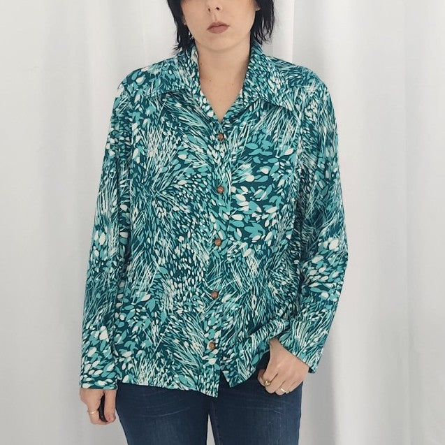70s Home Made Green Floral Shacket