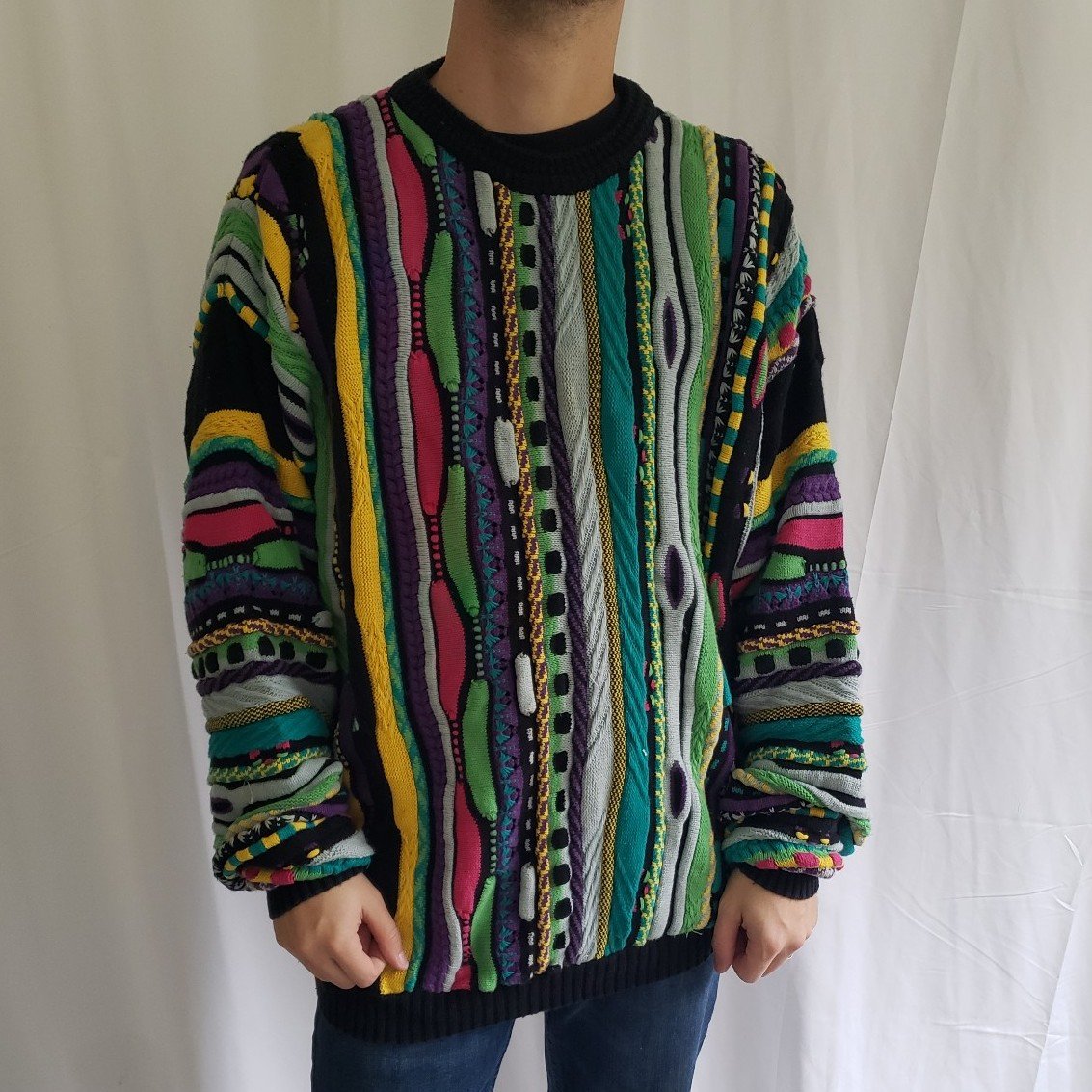 90s Blue, Green, Yellow, and Pink Coogi Style Sweater