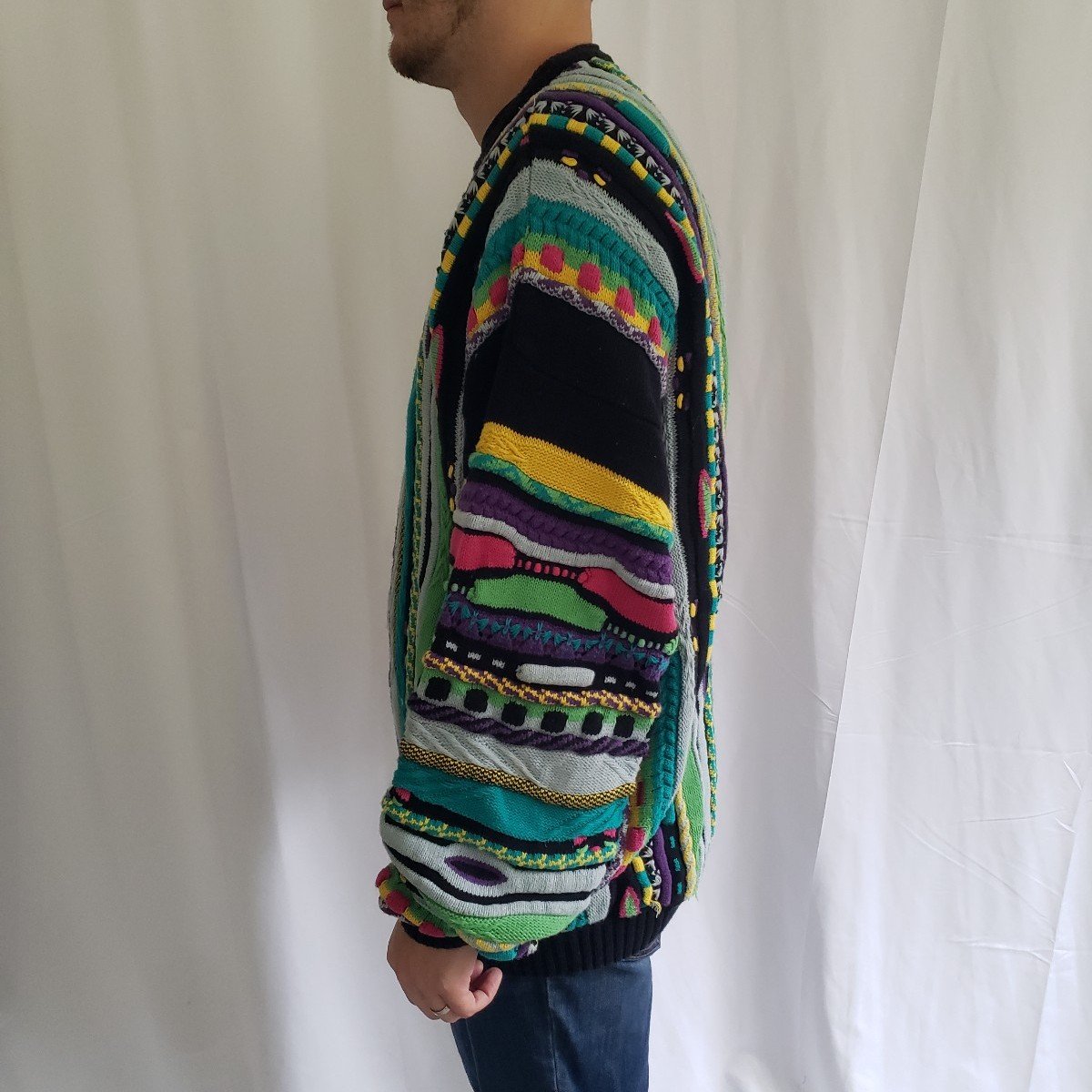 90s Blue, Green, Yellow, and Pink Coogi Style Sweater