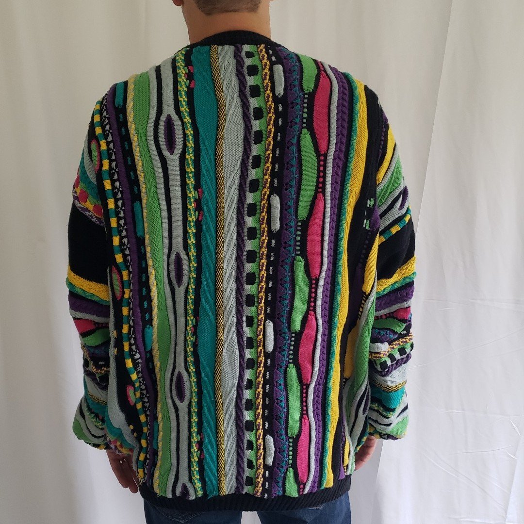 90s Blue, Green, Yellow, and Pink Coogi Style Sweater