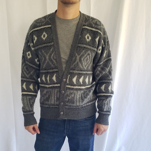 80s Gray Geometric London Fog Cardigan