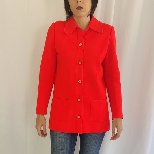 70s Neon Red Cardigan