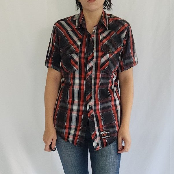 Y2K No Fear Red and Black Plaid Shirt