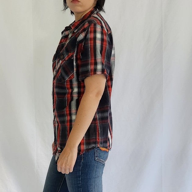 Y2K No Fear Red and Black Plaid Shirt
