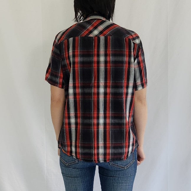 Y2K No Fear Red and Black Plaid Shirt