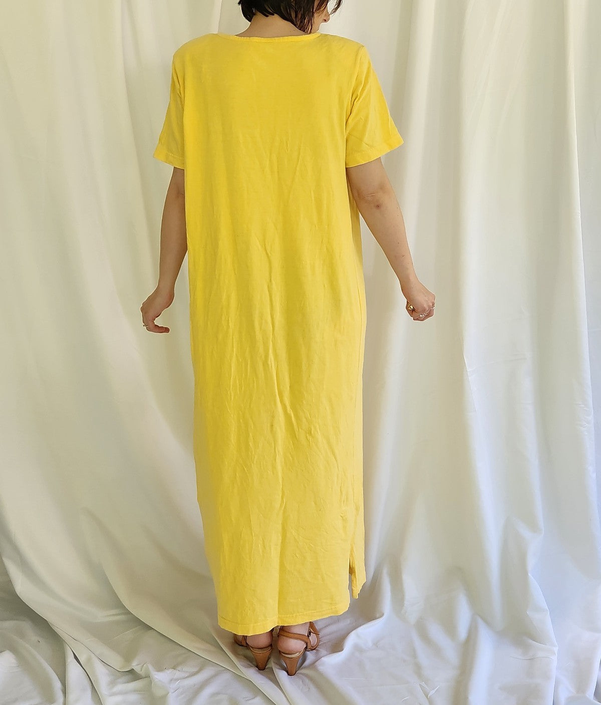 90s Yellow Cotton T-shirt Dress