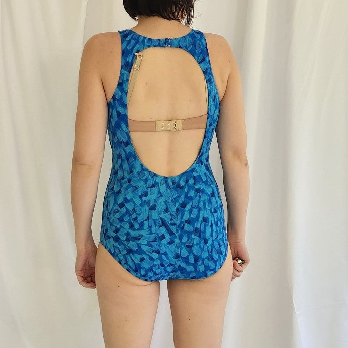 90s/Y2K Lands End Blue Open Back Swimsuit