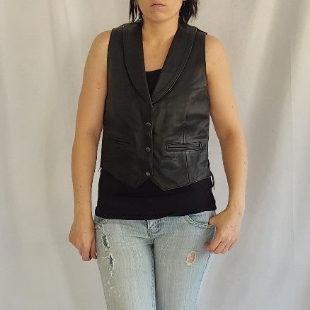 80s/90s Black Leather Ladies Biker Vest