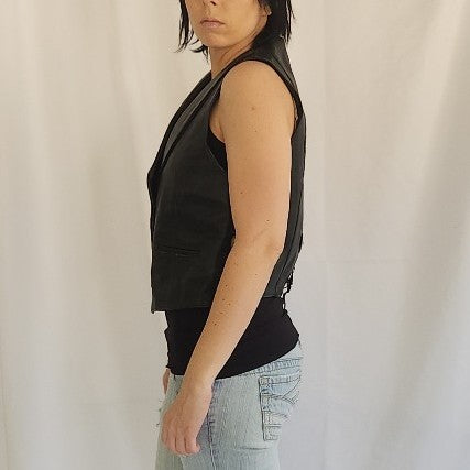 80s/90s Black Leather Ladies Biker Vest