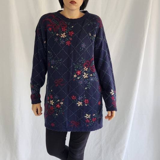 90s Blue Floral Oversize Sweater
