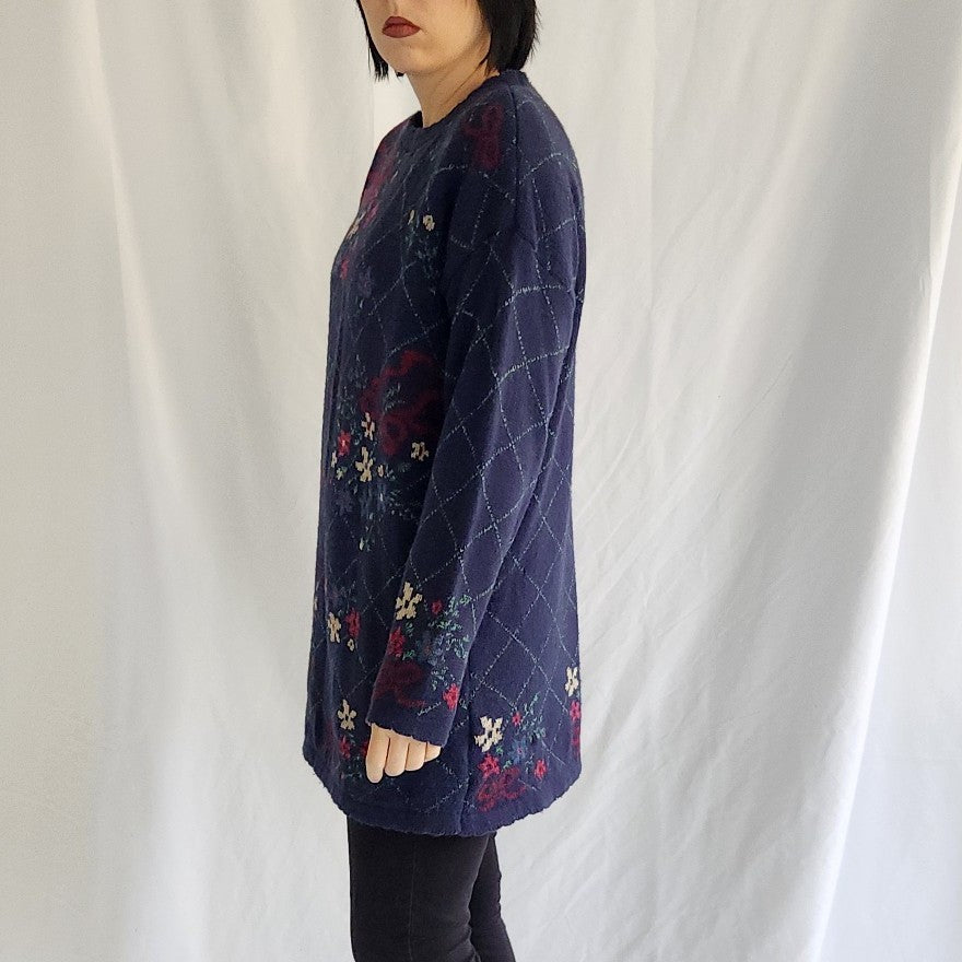 90s Blue Floral Oversize Sweater