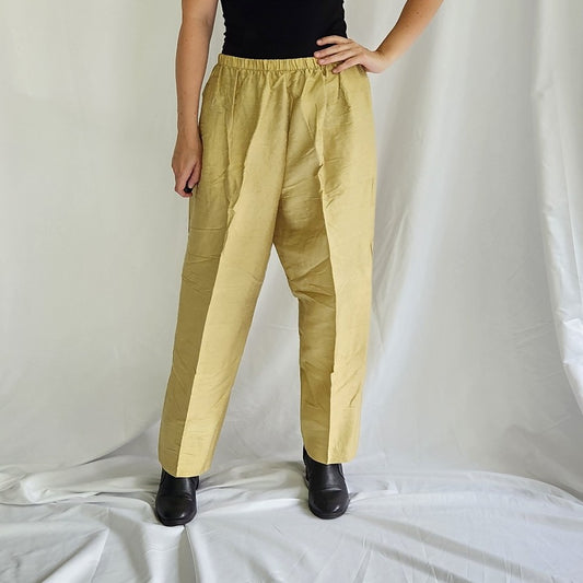 90s Gold Silk Pleated Pants