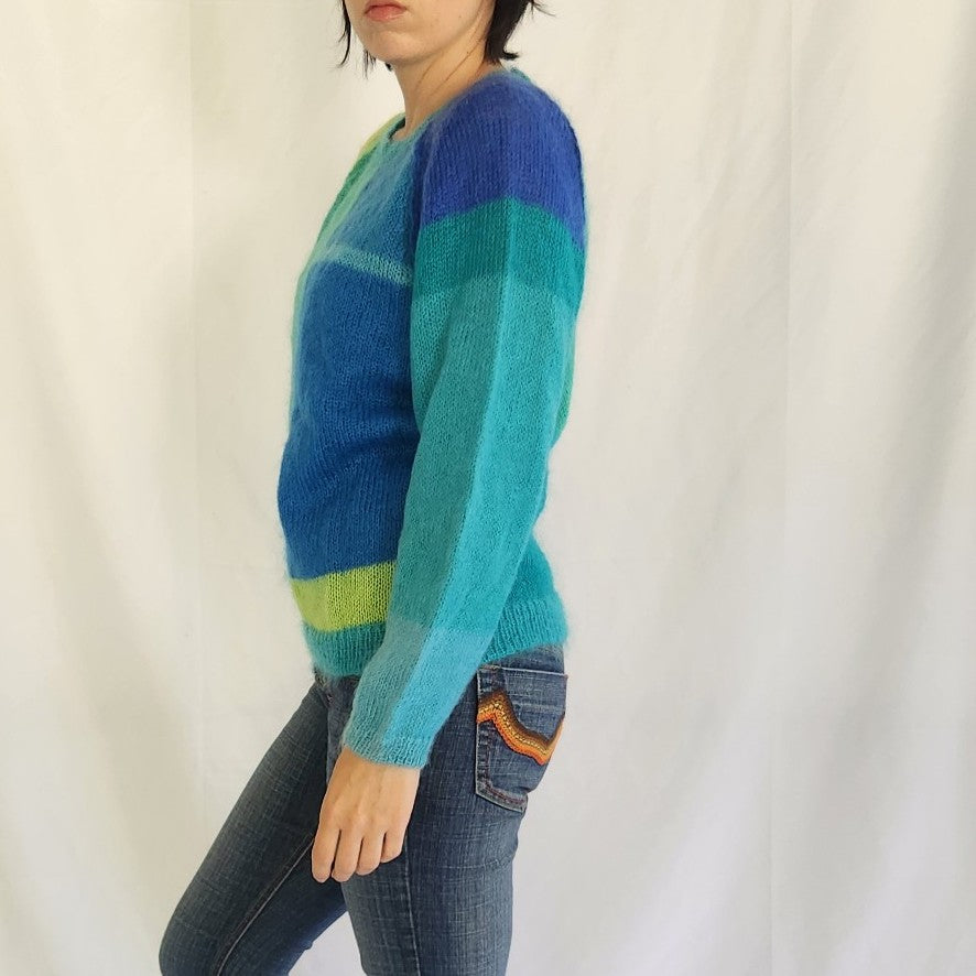 Y2K Blue and Green Colorblock Mohair Sweater