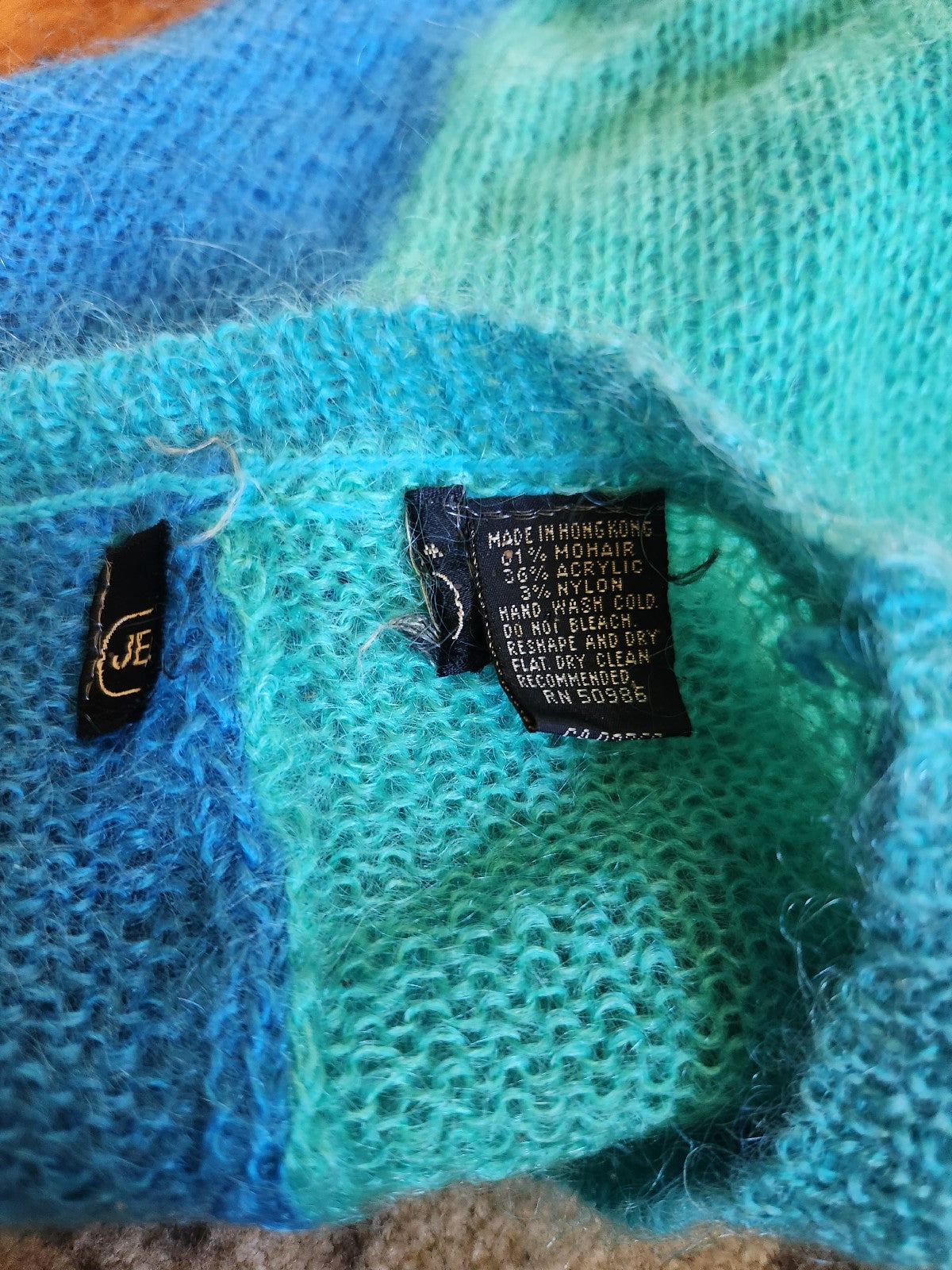 Y2K Blue and Green Colorblock Mohair Sweater