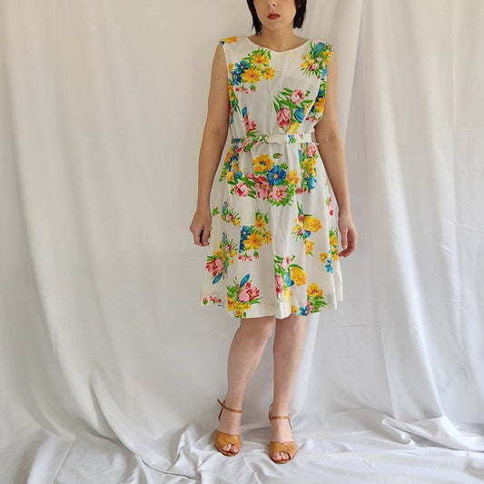 70s White Floral Sundress