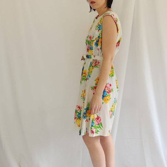 70s White Floral Sundress