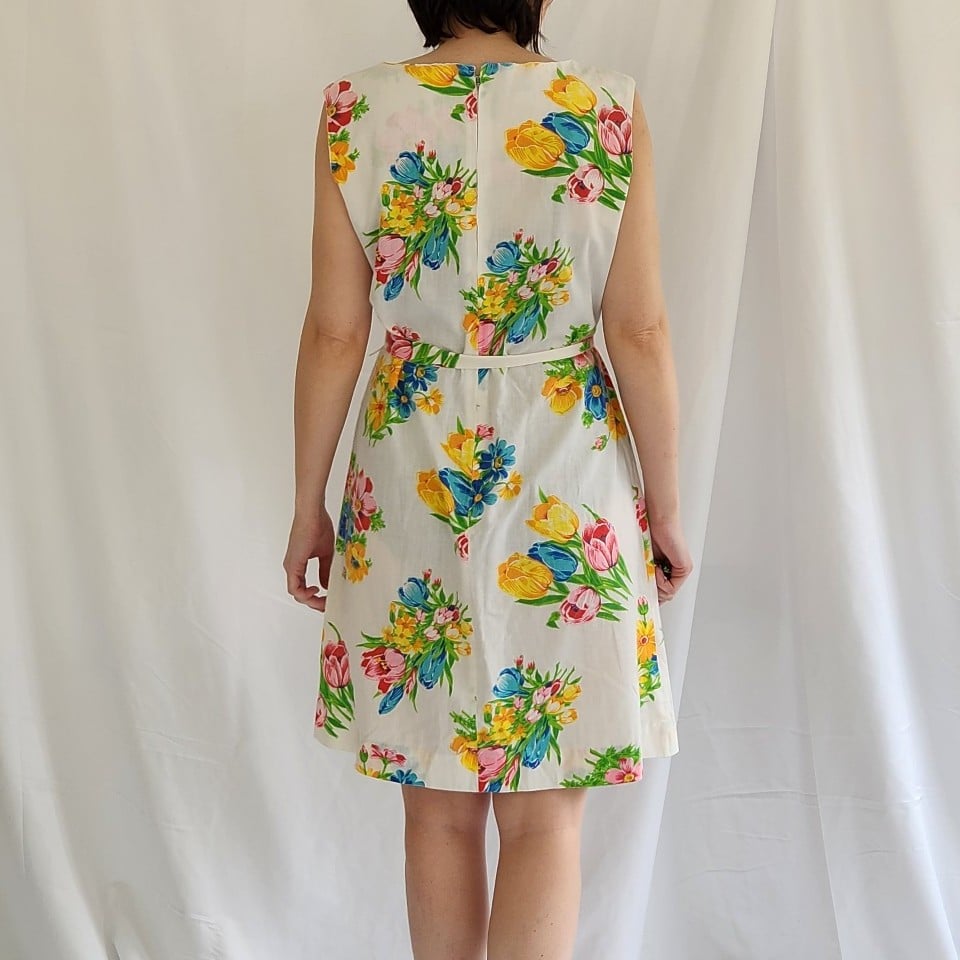70s White Floral Sundress