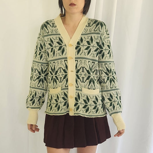60s Cream and Green Cardigan