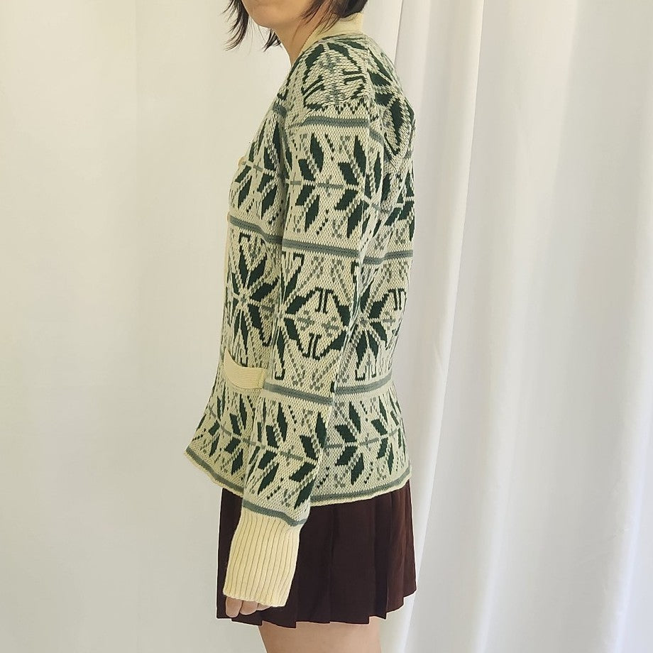 60s Cream and Green Cardigan