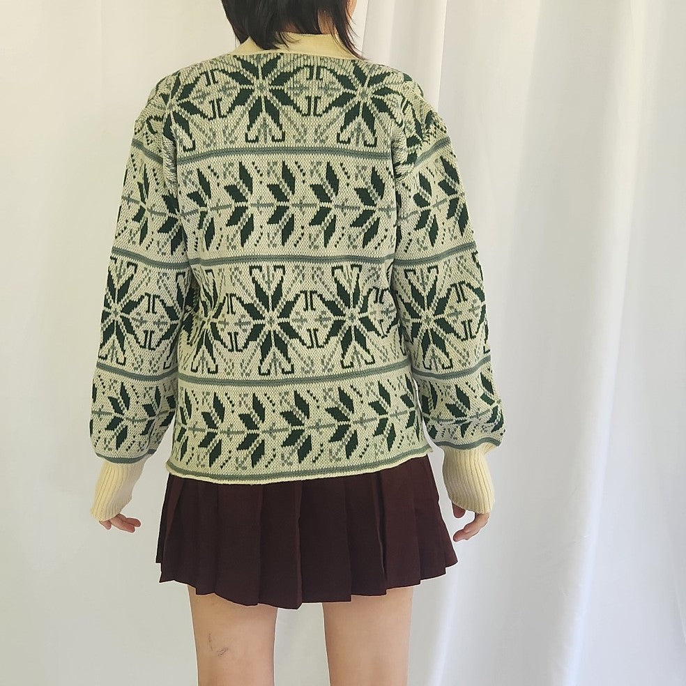 60s Cream and Green Cardigan