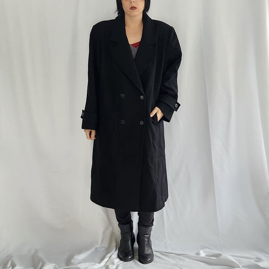 90s Black Wool Overcoat