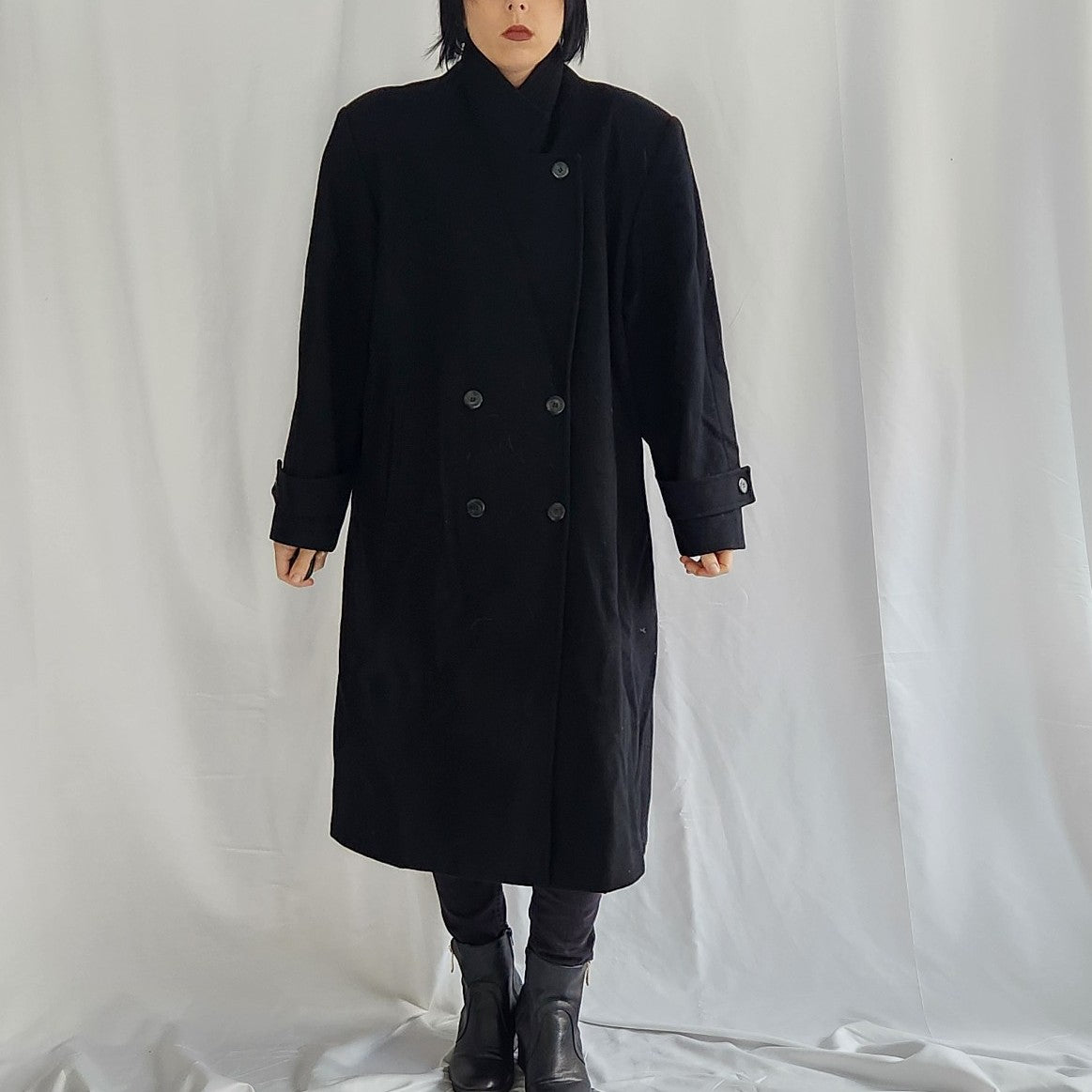 90s Black Wool Overcoat