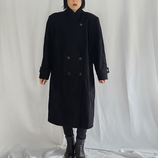 90s Black Wool Overcoat