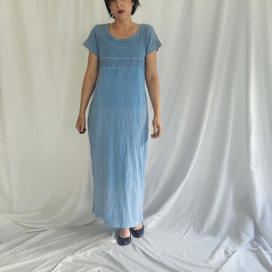 90s Blue Cotton Maxi Dress