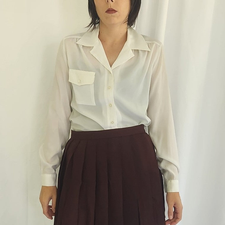 70s White Long Sleeve Button Down