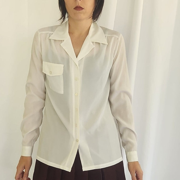 70s White Long Sleeve Button Down