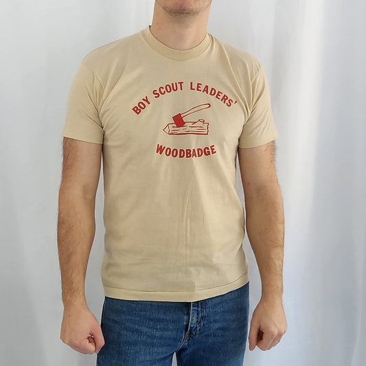 89s Boy Scout Leader Wood Badge Tan and Red Tee