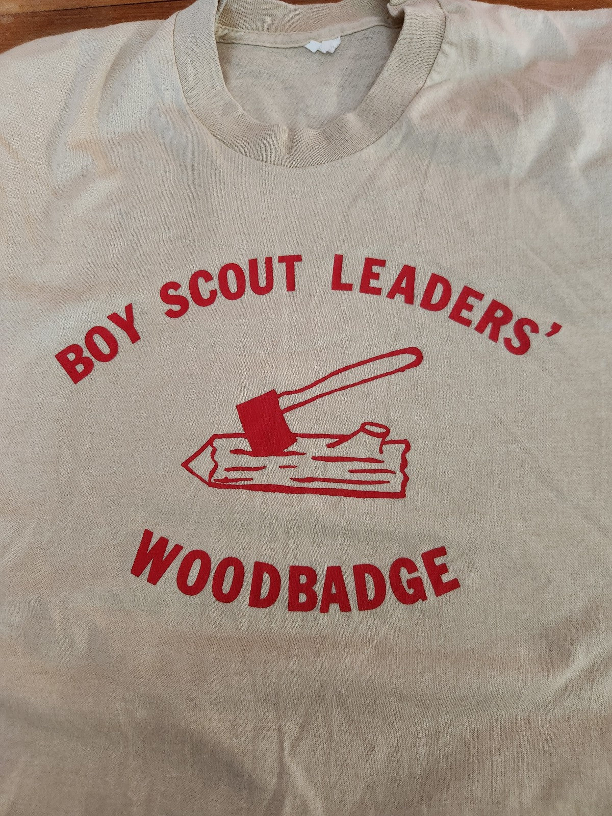 89s Boy Scout Leader Wood Badge Tan and Red Tee