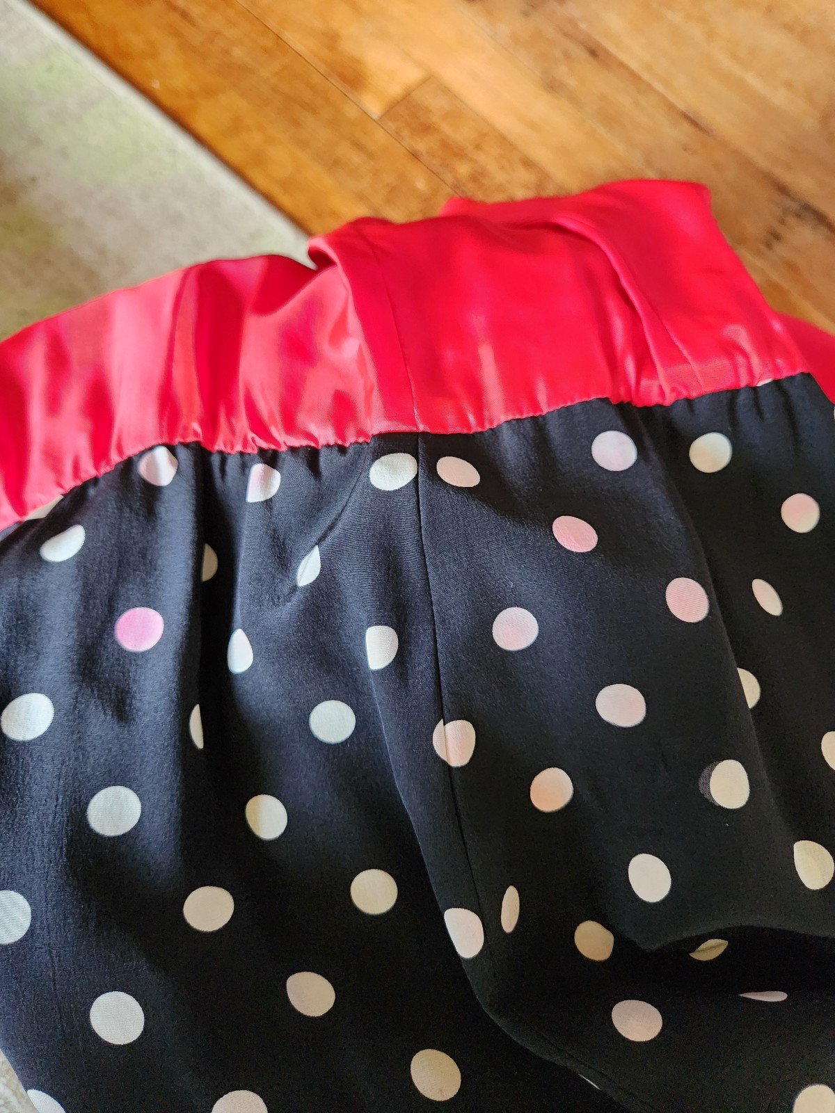 80s Red, Black, and White Silk Blend Polka Dot Dress