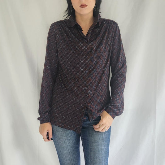70s Brown and Blue Plaid Shirt